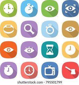 flat vector icon set - clock vector, stopwatch, eye, identity, smart bracelet, magnifier, sand, watch, tv, turk