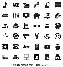 Flat vector icon set - clothespin vector, house hold, apple fruit, music, archive, constellation, personal information, hierarchy, any currency, cereals, heart monitor, navigator, phone, port, home