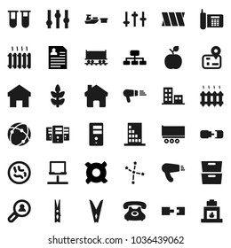 Flat vector icon set - clothespin vector, apple fruit, archive, constellation, personal information, hierarchy, any currency, cereals, navigator, Railway carriage, phone, truck trailer, port, vial