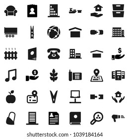 Flat vector icon set - clothespin vector, house hold, apple fruit, music, archive, investment, personal information, cereals, navigator, phone, truck trailer, port, dry cargo, bandage, connection