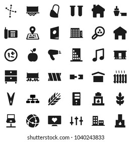 Flat vector icon set - clothespin vector, apple fruit, music, archive, constellation, hierarchy, cereals, heart monitor, navigator, Railway carriage, phone, truck trailer, port, dry cargo, settings