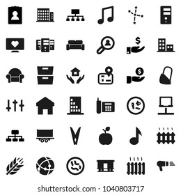 Flat vector icon set - clothespin vector, house hold, apple fruit, music, archive, constellation, investment, personal information, hierarchy, cereals, heart monitor, navigator, phone, truck trailer