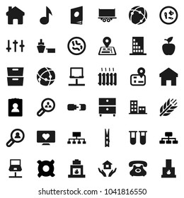 Flat vector icon set - clothespin vector, house hold, apple fruit, music, archive, personal information, hierarchy, any currency, cereals, heart monitor, navigator, phone, truck trailer, port, vial