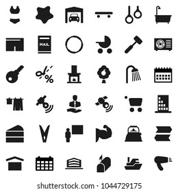 Flat vector icon set - clothespin vector, splotch, bath, drying clothes, shower, kettle, meat hammer, cake, blackboard, calendar, muscule hand, shorts, swimsuite, skateboard, hoop, gymnast rings