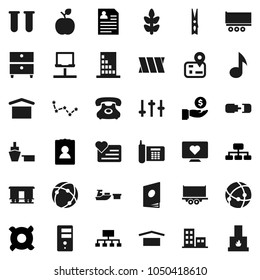 Flat vector icon set - clothespin vector, apple fruit, music, archive, constellation, investment, personal information, hierarchy, any currency, cereals, heart monitor, navigator, phone, port, vial