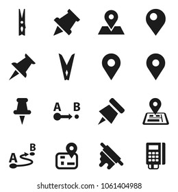 Flat vector icon set - clothespin vector, rolling pin, paper, navigator, map, route, thumbtack, card reader