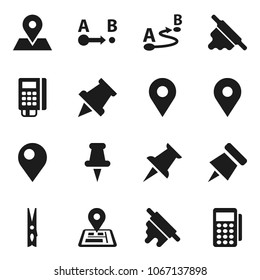 Flat vector icon set - clothespin vector, rolling pin, paper, navigator, map, route, thumbtack, card reader