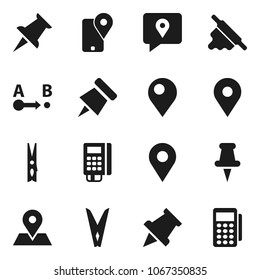 Flat vector icon set - clothespin vector, rolling pin, paper, map, traking, route, thumbtack, card reader