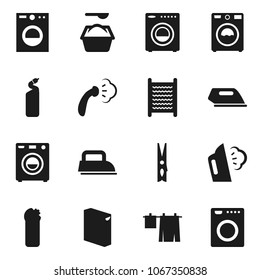 Flat vector icon set - clothespin vector, steaming, drying clothes, washer, washing powder, cleaning agent, washboard, iron