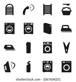 Flat vector icon set - clothespin vector, steaming, washer, washing powder, cleaning agent, washboard, iron