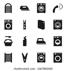 Flat vector icon set - clothespin vector, steaming, washer, washing powder, cleaning agent, washboard, iron