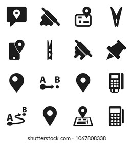Flat vector icon set - clothespin vector, rolling pin, paper, navigator, map, traking, route, card reader