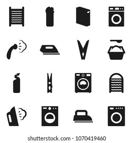 Flat vector icon set - clothespin vector, steaming, washer, washing powder, cleaning agent, washboard, iron