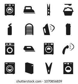 Flat vector icon set - clothespin vector, steaming, washer, washing powder, cleaning agent, washboard, iron
