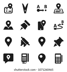 Flat vector icon set - clothespin vector, rolling pin, paper, navigator, map, traking, route, card reader