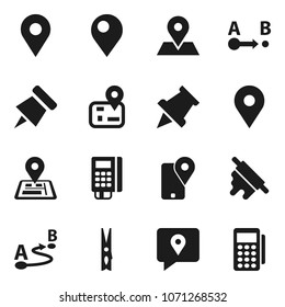 Flat vector icon set - clothespin vector, rolling pin, paper, navigator, map, traking, route, card reader