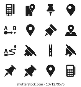 Flat vector icon set - clothespin vector, rolling pin, paper, map, traking, route, thumbtack, card reader