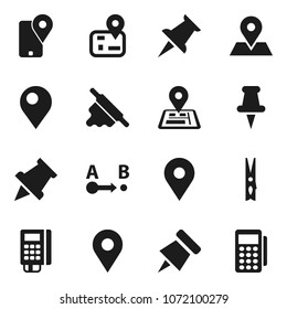 Flat vector icon set - clothespin vector, rolling pin, paper, navigator, map, traking, route, thumbtack, card reader