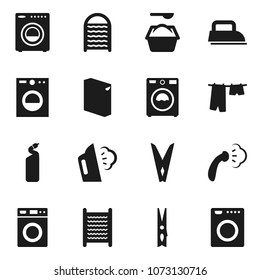 Flat vector icon set - clothespin vector, steaming, drying clothes, washer, washing powder, cleaning agent, washboard, iron