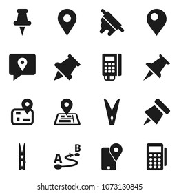 Flat vector icon set - clothespin vector, rolling pin, paper, navigator, traking, route, thumbtack, card reader