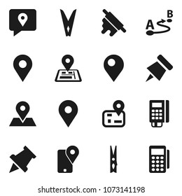 Flat vector icon set - clothespin vector, rolling pin, paper, navigator, map, traking, route, card reader