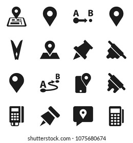 Flat vector icon set - clothespin vector, rolling pin, paper, navigator, map, traking, route, card reader