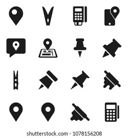 Flat vector icon set - clothespin vector, rolling pin, paper, navigator, map, traking, thumbtack, card reader