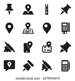 Flat vector icon set - clothespin vector, rolling pin, paper, navigator, map, tracking, thumbtack, card reader