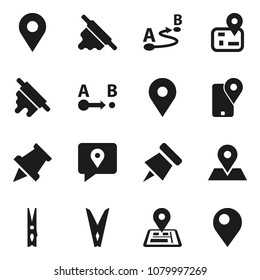 Flat vector icon set - clothespin vector, rolling pin, paper, navigator, map, tracking, route