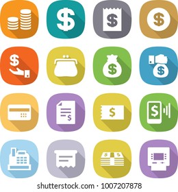 flat vector icon set - coin stack vector, dollar, receipt, investment, purse, money bag, gift, credit card, account balance, mobile pay, cashbox, atm