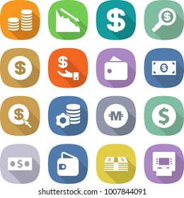 flat vector icon set - coin stack vector, crisis, dollar, magnifier, investment, wallet, money, arrow, virtual mining, crypto currency, atm