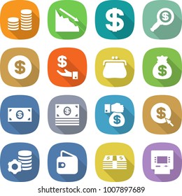 flat vector icon set - coin stack vector, crisis, dollar, magnifier, investment, purse, money bag, gift, arrow, virtual mining, wallet, atm