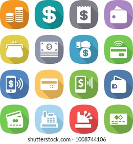 flat vector icon set - coin stack vector, dollar, receipt, wallet, purse, money, gift, tap to pay, phone, credit card, mobile, cashbox