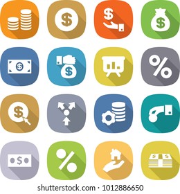 flat vector icon set - coin stack vector, dollar, investment, money bag, gift, presentation, percent, arrow, core splitting, virtual mining, hand, real estate