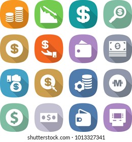 flat vector icon set - coin stack vector, crisis, dollar, magnifier, investment, wallet, money, gift, arrow, virtual mining, crypto currency, atm