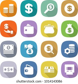 flat vector icon set - coin stack vector, dollar, magnifier, investment, wallet, purse, money bag, gift, arrow, virtual mining, atm