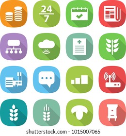 flat vector icon set - coin stack vector, 24 7, calendar, newspaper, structure, cloud wireless, recipe, spikelets, mall, sms, sorting, router, spike, mushroom, hive