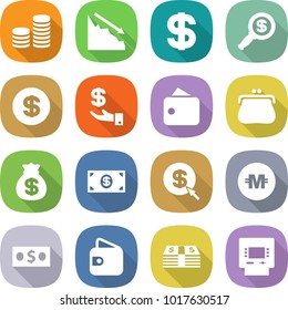 flat vector icon set - coin stack vector, crisis, dollar, magnifier, investment, wallet, purse, money bag, arrow, crypto currency, atm