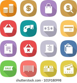 flat vector icon set - coin stack vector, dollar, shopping bag, arrow, basket, hand, money, credit card, account balance, delete cart, list, sale, bar code