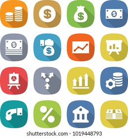 flat vector icon set - coin stack vector, dollar, money bag, gift, statistics, presentation, core splitting, graph up, virtual mining, hand, percent, library
