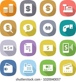 flat vector icon set - coin stack vector, receipt, dollar, cashbox, arrow, money message, crypto currency, hand, account balance, mobile pay, wallet, credit card