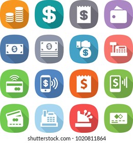 flat vector icon set - coin stack vector, dollar, receipt, wallet, money, gift, cashbox, tap to pay, phone, mobile, credit card