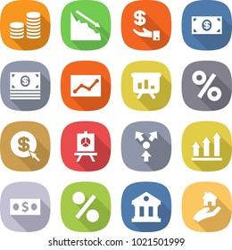 flat vector icon set - coin stack vector, crisis, investment, money, statistics, presentation, percent, dollar arrow, core splitting, graph up, library, real estate