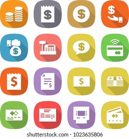 flat vector icon set - coin stack vector, receipt, dollar, investment, money gift, cashbox, message, tap to pay, account balance, credit card, invoice, atm