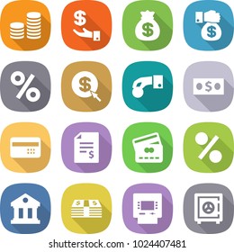 flat vector icon set - coin stack vector, investment, money bag, gift, percent, dollar arrow, hand, credit card, account balance, library, atm, safe
