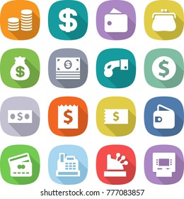 flat vector icon set - coin stack vector, dollar, wallet, purse, money bag, hand, receipt, credit card, cashbox, atm