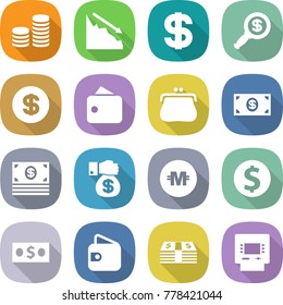 flat vector icon set - coin stack vector, crisis, dollar, magnifier, wallet, purse, money, gift, crypto currency, atm