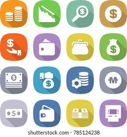 flat vector icon set - coin stack vector, crisis, dollar magnifier, investment, wallet, purse, money bag, gift, virtual mining, crypto currency, atm