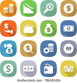 flat vector icon set - coin stack vector, crisis, dollar magnifier, investment, purse, money bag, gift, arrow, virtual mining, crypto currency, wallet