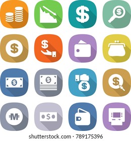 flat vector icon set - coin stack vector, crisis, dollar, magnifier, investment, wallet, purse, money, gift, arrow, crypto currency, atm